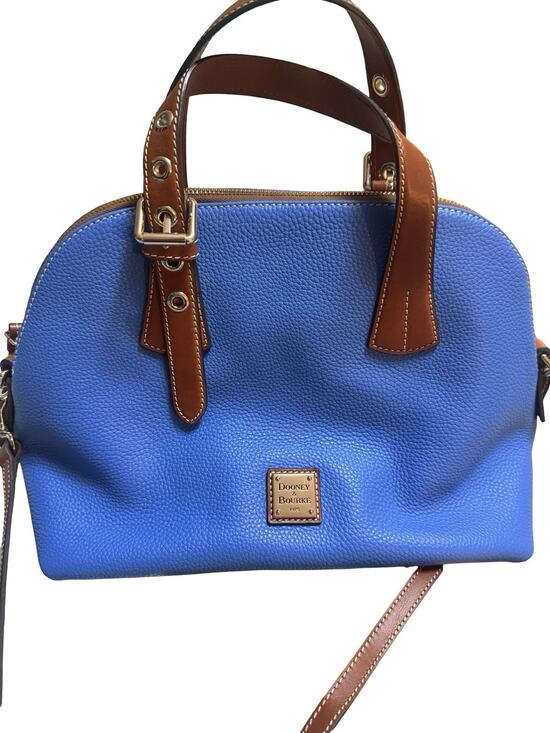 Dooney & Bourke Handbags - Dooney & Bourke Audrey Large Satchel Blue Pebble Leather Brown Trim Shoulder Bag